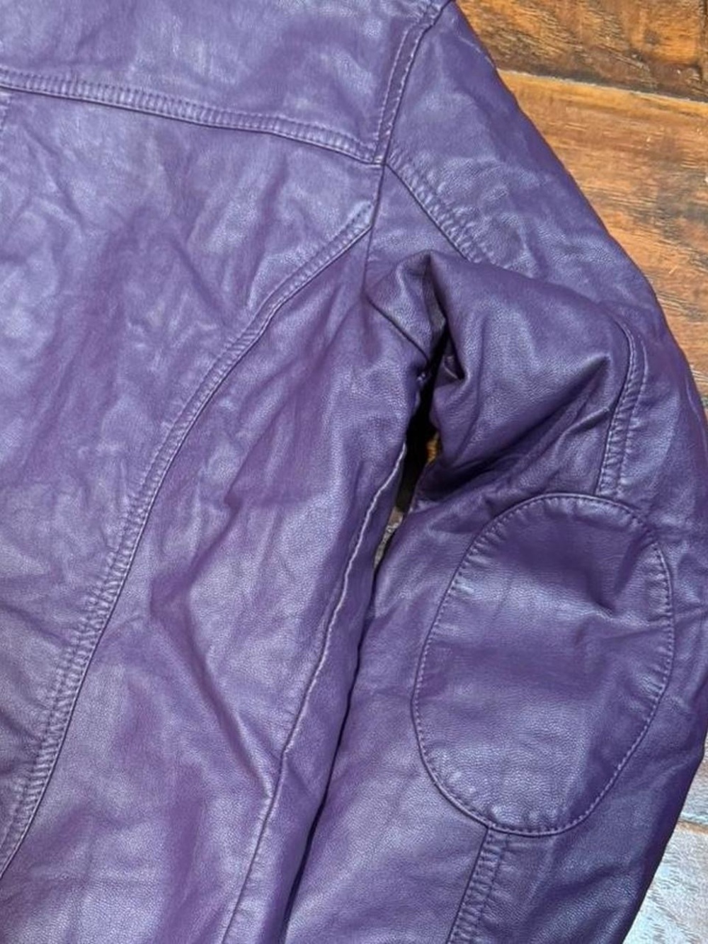 Y2K Eight 2 Nine Purple Faux Leather Slim Bomber Jacket - Picture 3 of 6